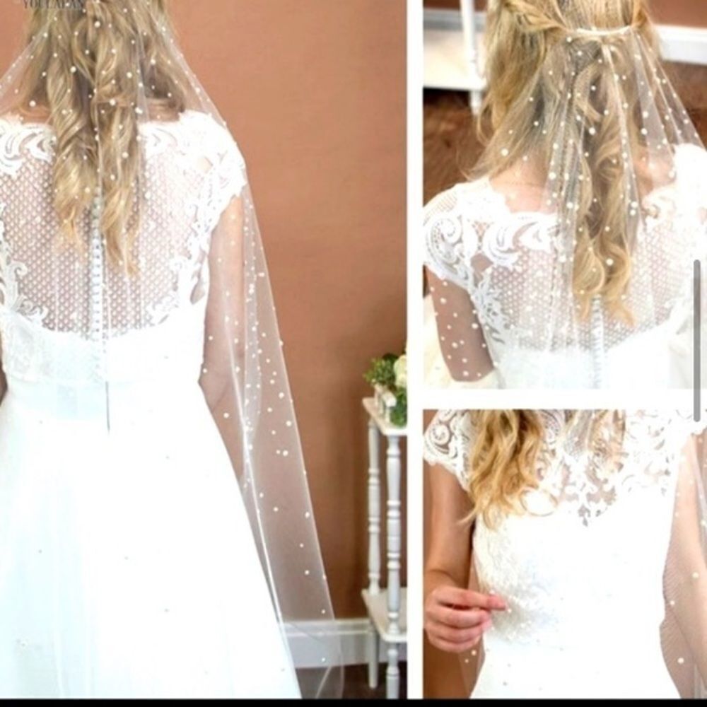 Pearl Wedding Veil With Comb - Picture 5 of 10